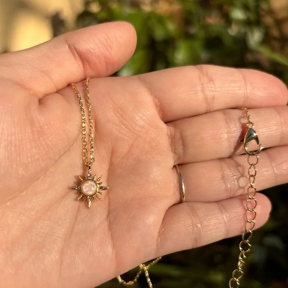 18K Gold Plated Dainty Pink Sun Necklace - Picture 4 of 8